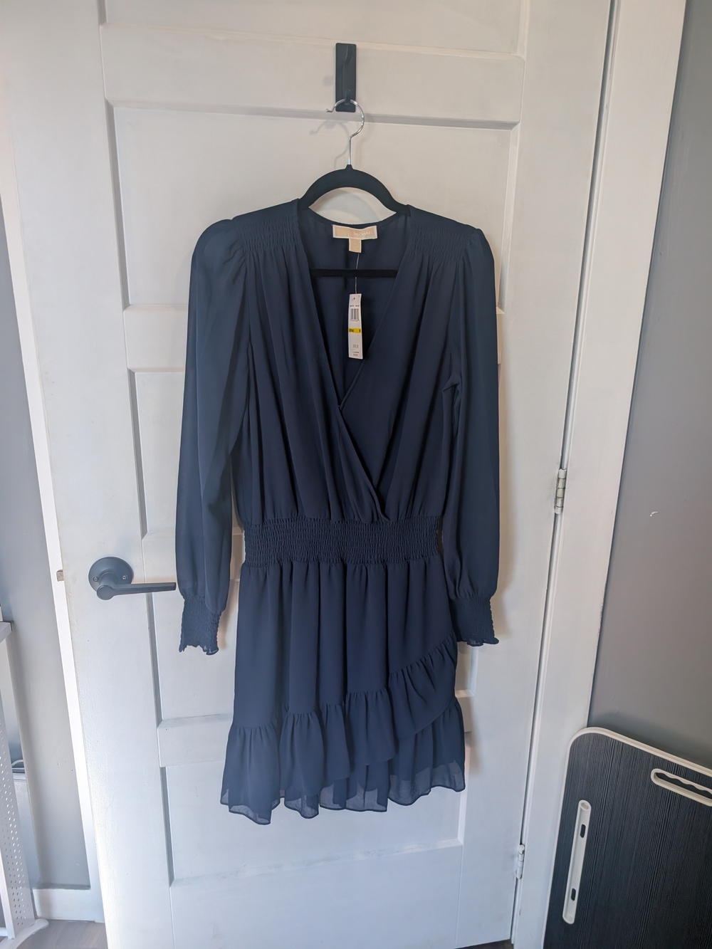 Michael Kors Dark Navy Long Sleeve Ruffle Wrap Dress